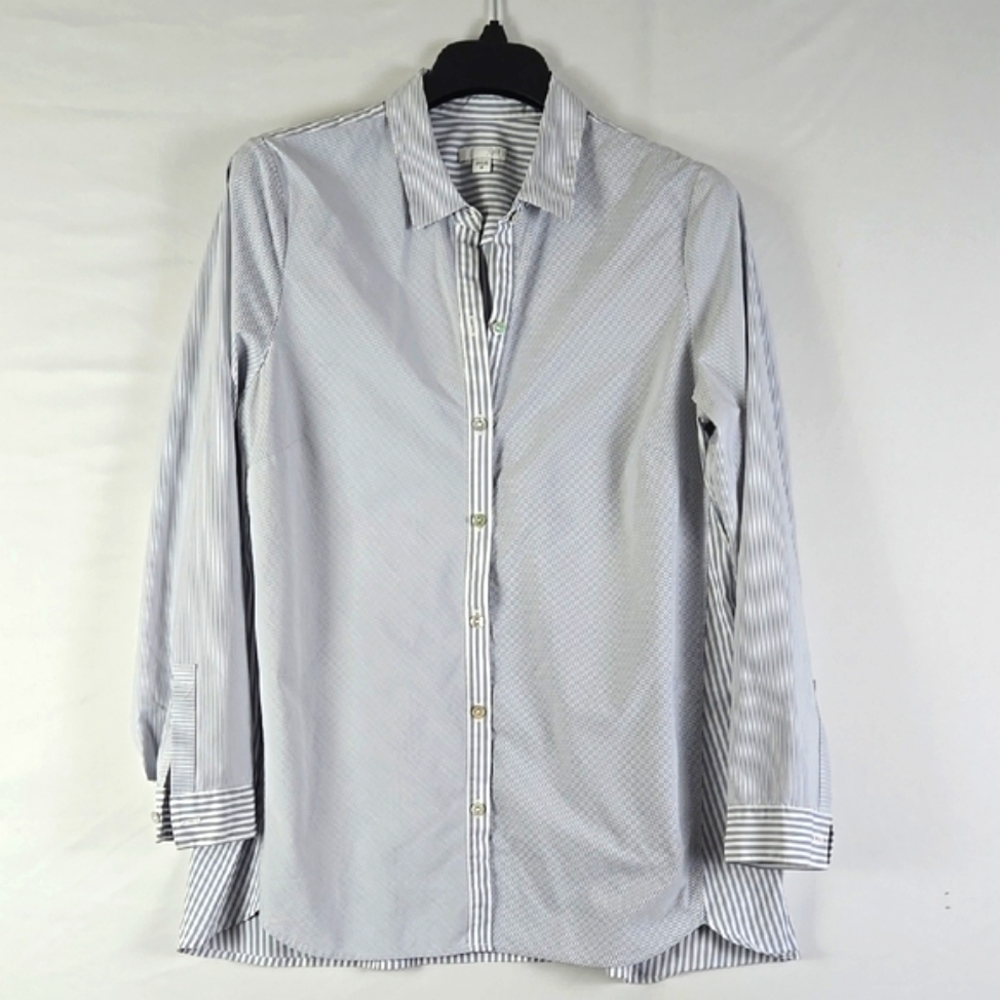 J. Jill Gray & White Mixed Stripe Stretch Button-Front Shirt Women's Sz M